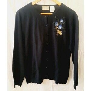 Vintage Liz Claiborne Lizwear Lambswool Blend Floral Rose Womens XL Cardigan